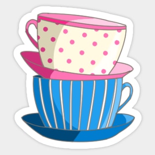 Cute Stacked Tea Cups tea party Pink Blue Sticker